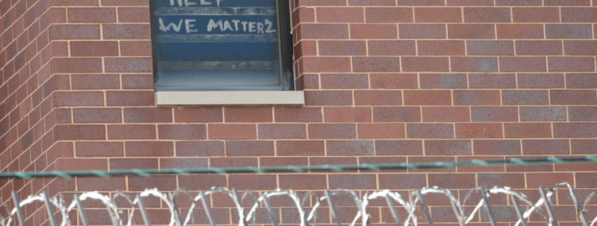 The words "help we matter 2" are seen written in a window at the Cook County Department of Corrections (CCDOC), housing one of the nation's largest jails, in Chicago, Illinois, on April 9, 2020. - The jail has seen a rise in coronavirus cases after two inmates tested positive on March 23. The Cook County Sheriff's Office reported that as of 5pm on April 9, 2020, 276 inmates and 172 Sheriff's Office staff had tested positive for the virus. (Photo by KAMIL KRZACZYNSKI / AFP) (Photo by KAMIL KRZACZYNSKI/AFP via Getty Images)
